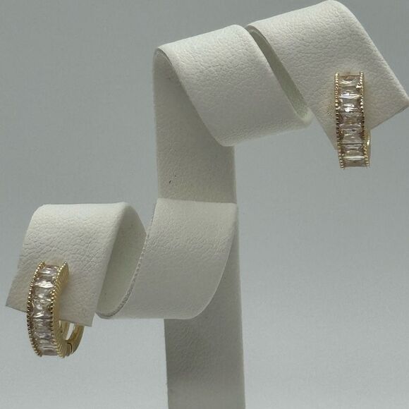 INC Silver Tone Crystal Baguettes Huggie Earnings - Picture 7 of 8